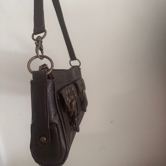 Black leather vintage y2k shoulder bag with gold studs and pockets #grungevibes - Picture 7 of 8